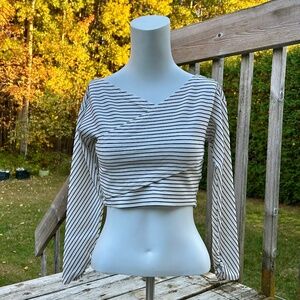 Walter Baker⎪White & Black Striped Cropped Wrap Top